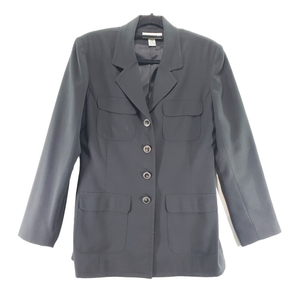 Ann Taylor 10 Wool Blazer Black M Pockets 4 Buttons USA Made Suit Jacket